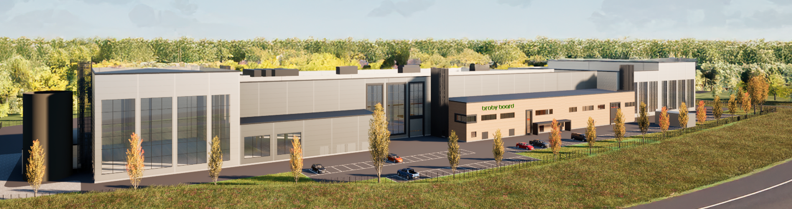 Havainnekuvat näyttävät Broby Boardin tehtaan sijoittumisen Siltakylän moottoritieliittymän pohjoispuolelle.