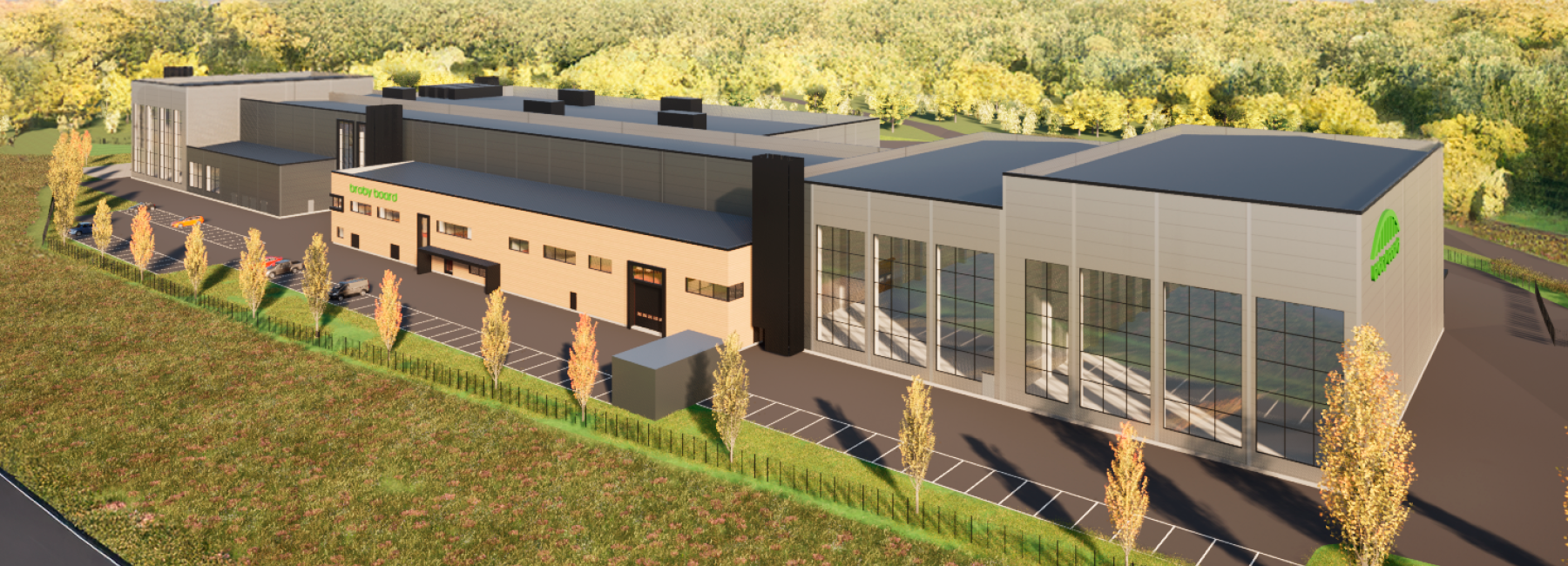 Havainnekuvat näyttävät Broby Boardin tehtaan sijoittumisen Siltakylän moottoritieliittymän pohjoispuolelle.