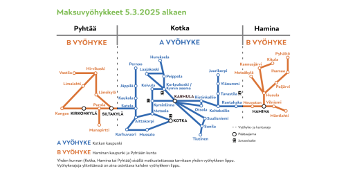 Joukkoliikenteen maksuvyöhykekartta 5.3.2025 alkaen